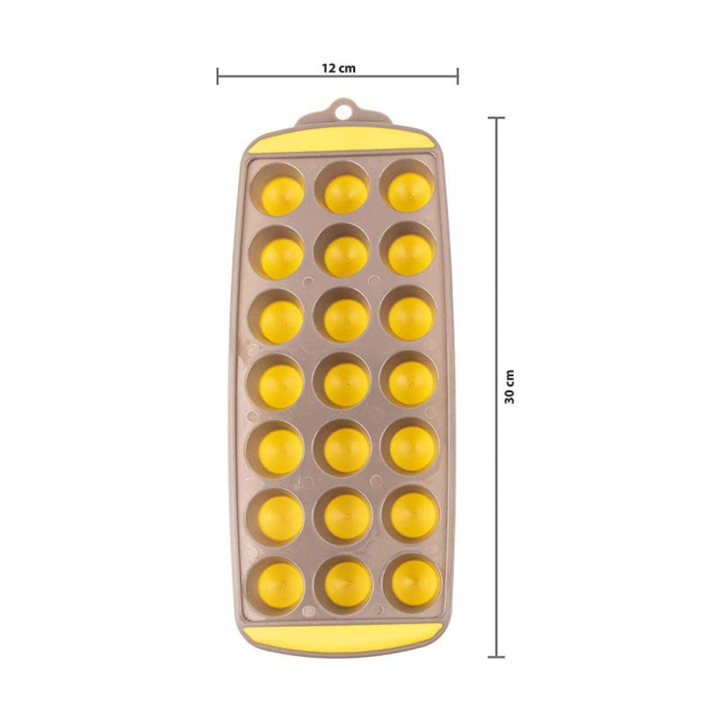 Classy Touch Round Easy Push Premium Pop-Up Ice Cube Tray | 21 Cubes | Yellow & Grey