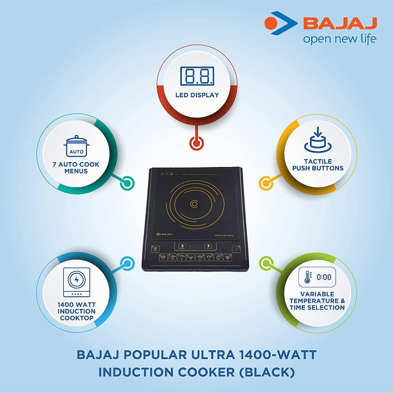 Bajaj Popular Ultra 1400 Watts Induction Cooktop | Black