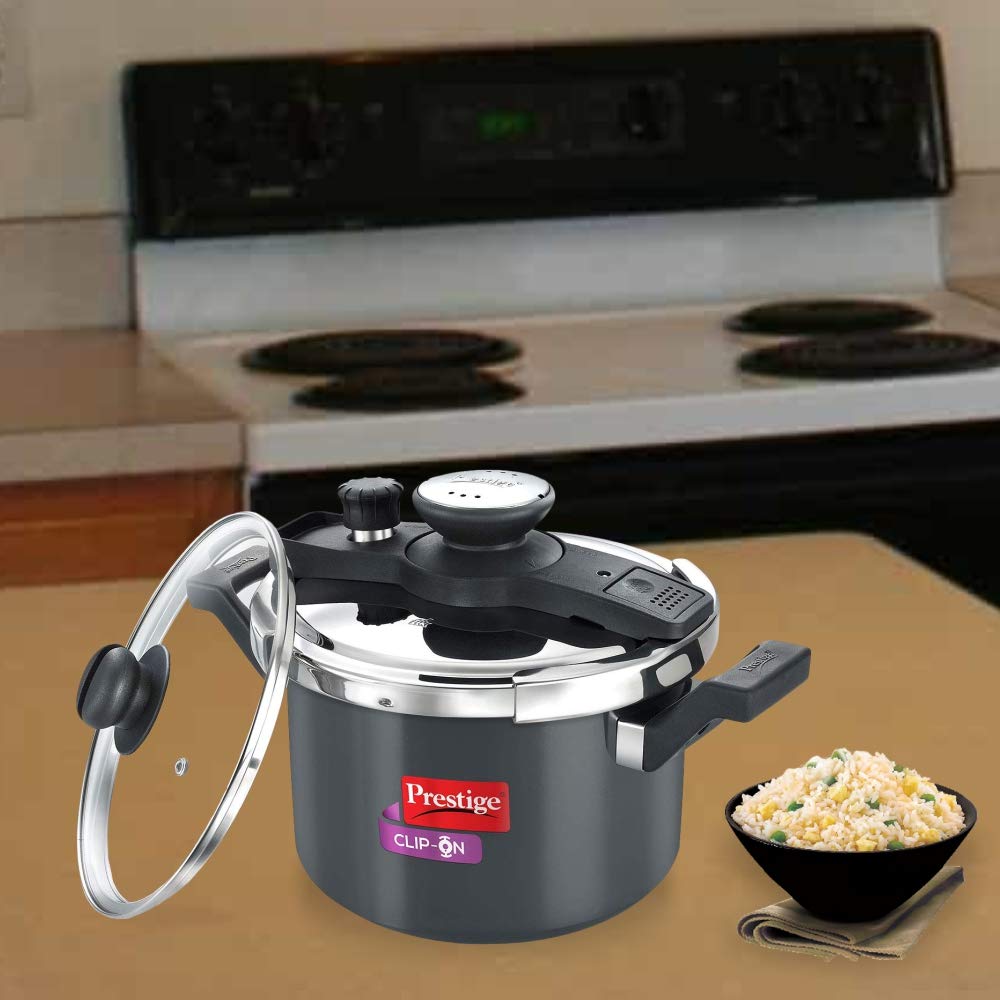 Prestige Clip-on Mini 3 Litre Hard Anodised Aluminium Pressure Cooker | Gas & Induction Compatible | Black