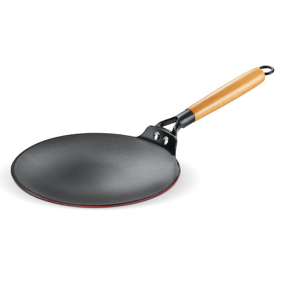 Prestige Castlite Enamel Coated Cast Iron 25 cm Concave Tawa | Gas & Induction Compatible | Red & Black