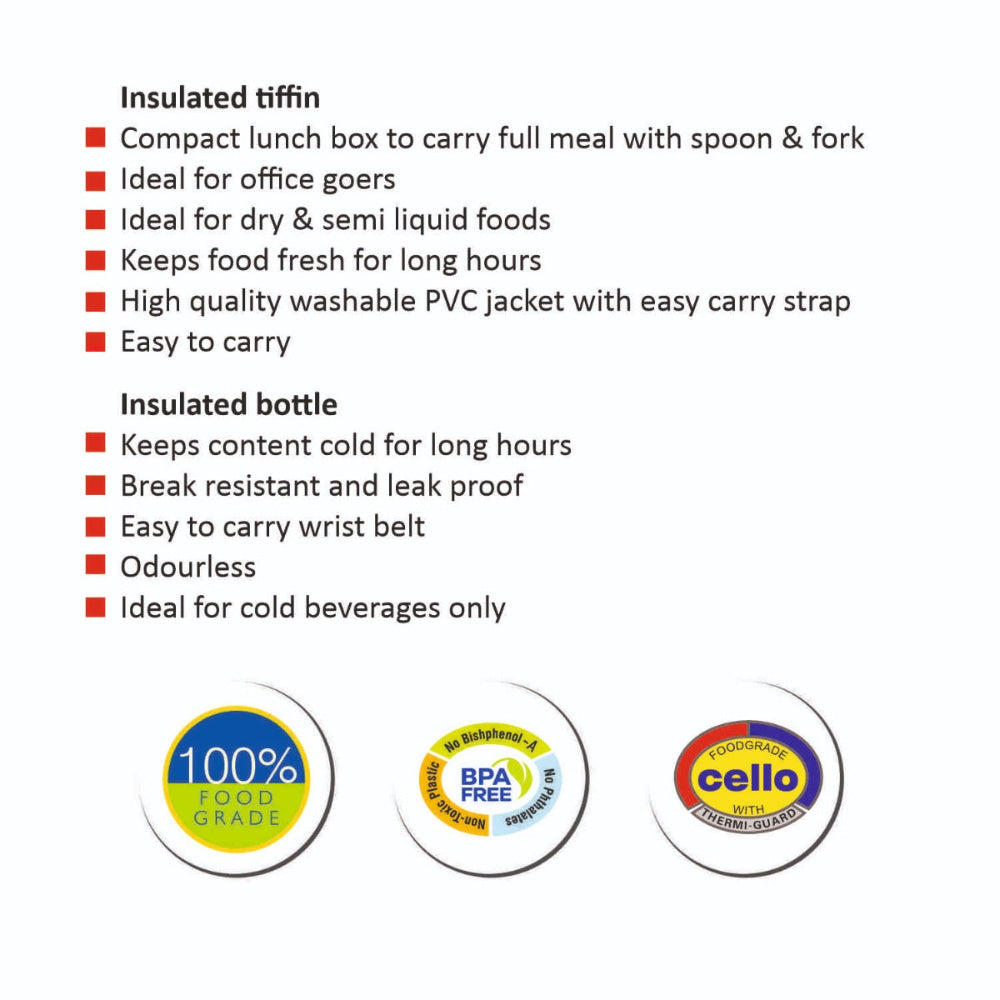 Cello Zion Gift Set – Insulated Tiffin Box with Bottle | Set of 2 Pcs