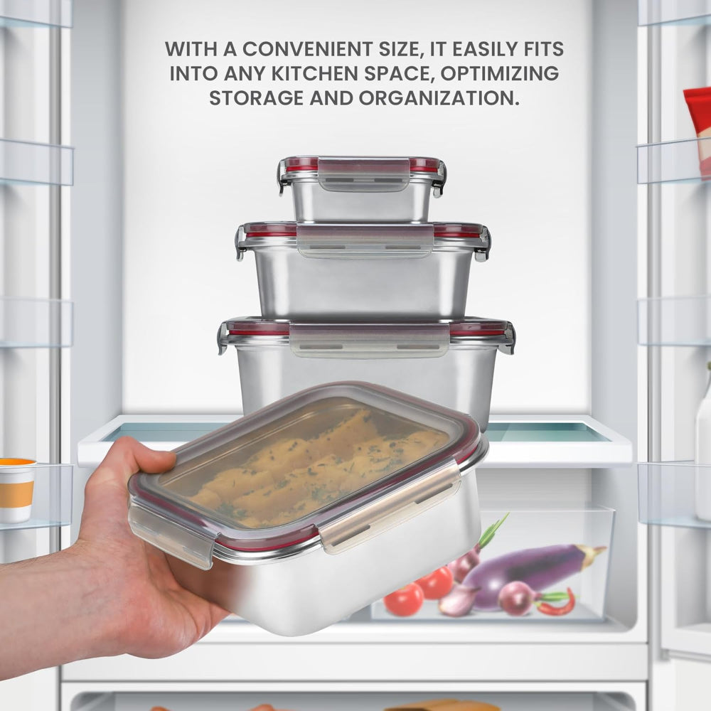 Milton Modulo Stainless Steel Square Container with Lock Lid | Microwave & Oven safe | 1 Pc