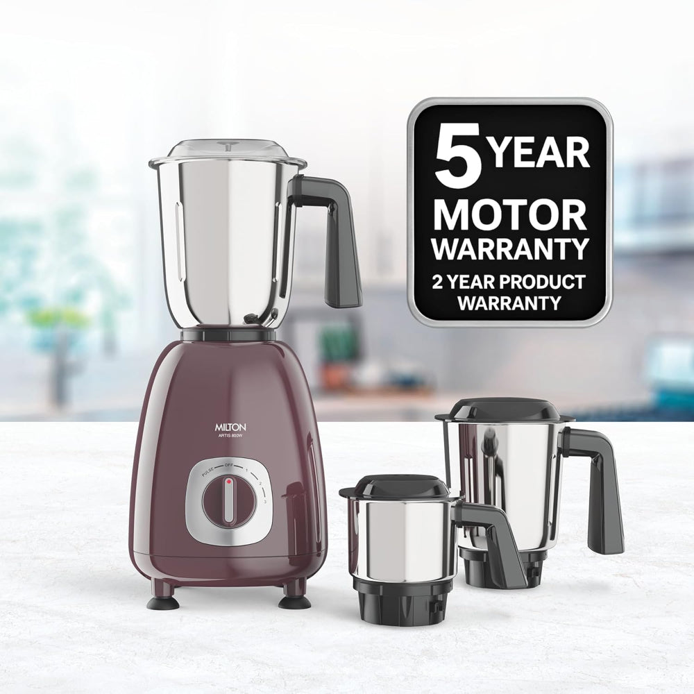 Milton Artis 800 Watts Mixer Grinder with 3 Jars | Wine