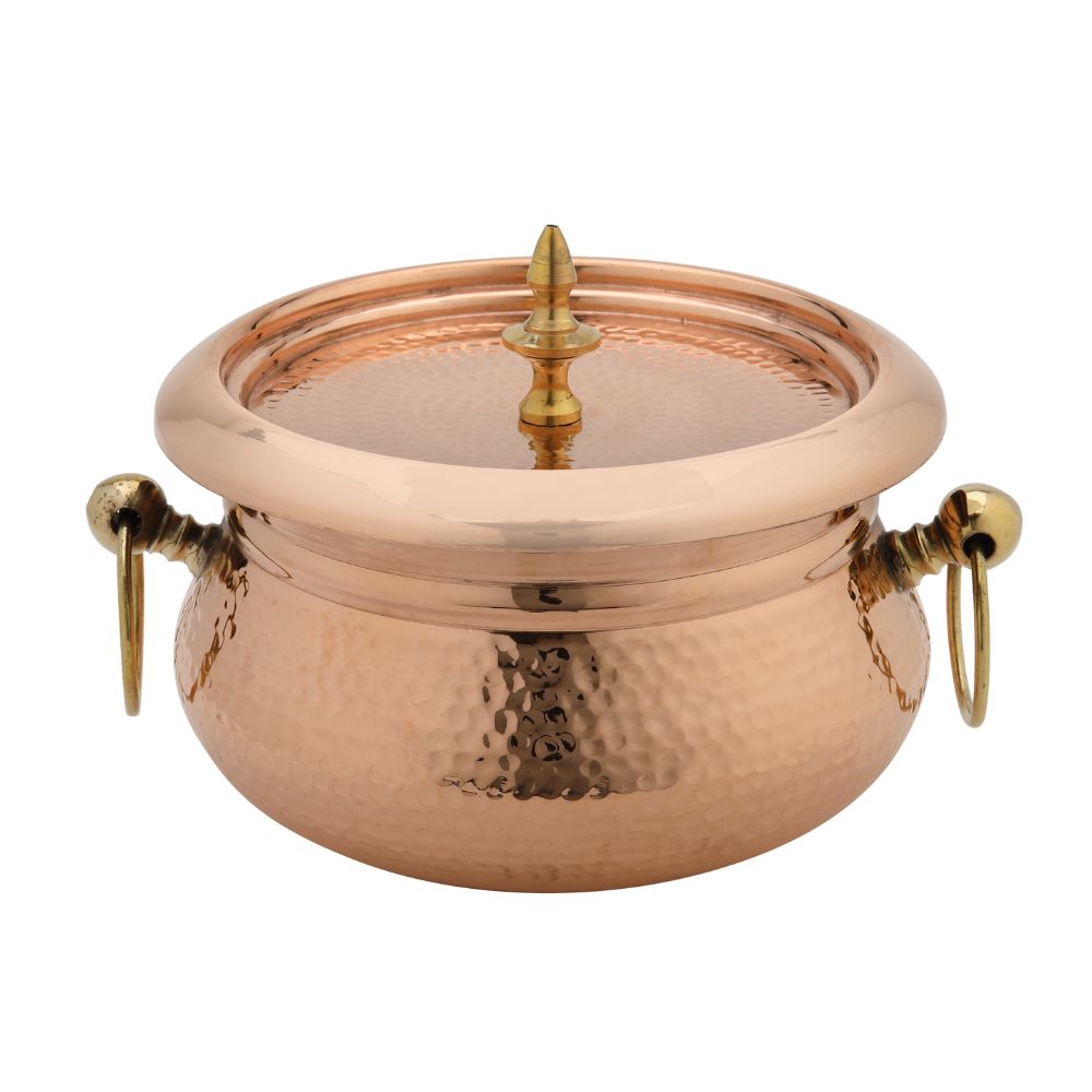 LaCoppera Copper Mughlai 2000 ML Handi with Lid | Traditional Cooking & Serving Pot
