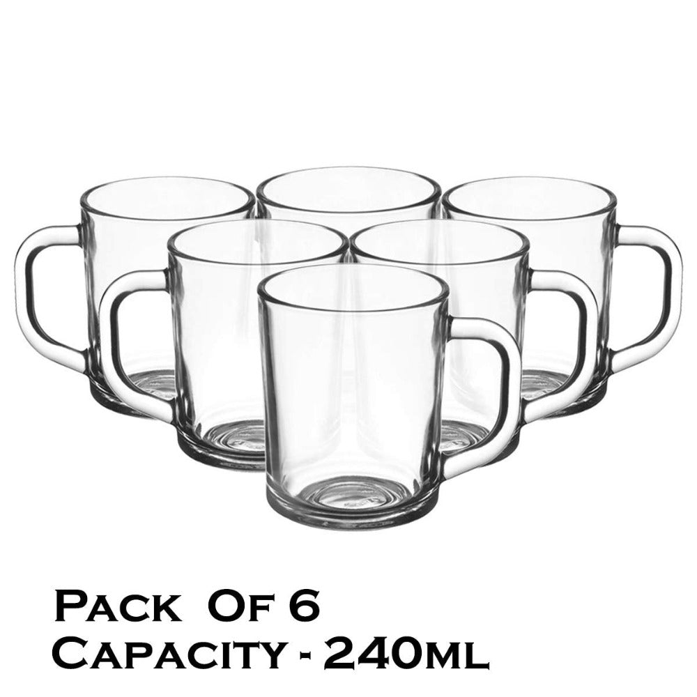 Yera Cosmos 240 ML Glass Tea and Coffee Mugs | Transparent | Set of 6 Pcs