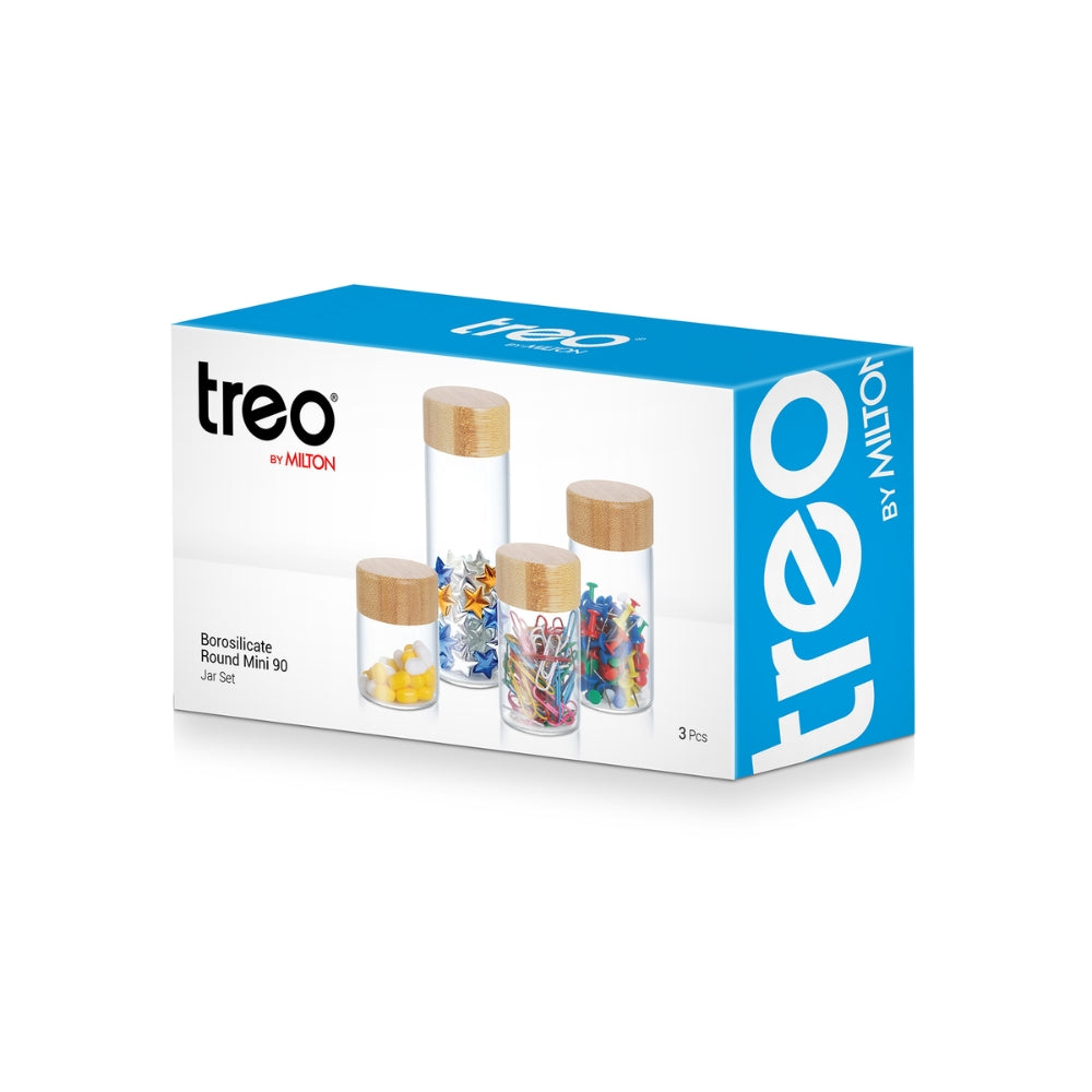 Treo Borosilicate Round Mini Jar | Transparent | Set of 3 Pcs