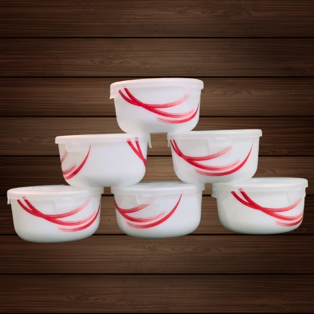 Larah by Borosil Opalware Katori with Lid | 6 Bowls and 6 Lids