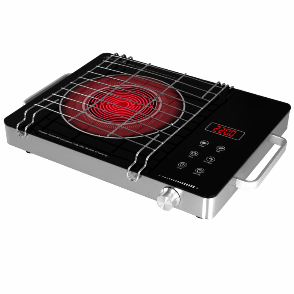 Softel - BEDIYA 2200 Watts Infrared Cooktop with Grill Rack | Stainless Steel & Ceramic | Black & Silver