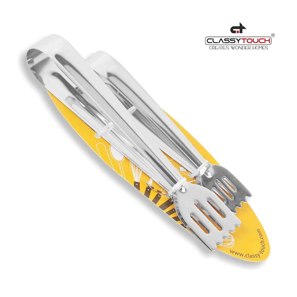 Classy Touch Stainless Steel Kitchen Tong - CT257 | Silver | Set of 2 Pcs