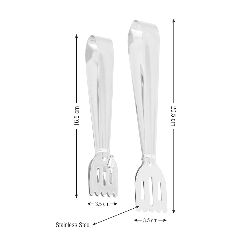 Classy Touch Stainless Steel Kitchen Tong - CT257 | Silver | Set of 2 Pcs