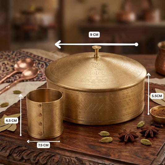 LaCoppera Premium Brass Dome Shape Masala Box | 7 Containers | Golden | 9 inch