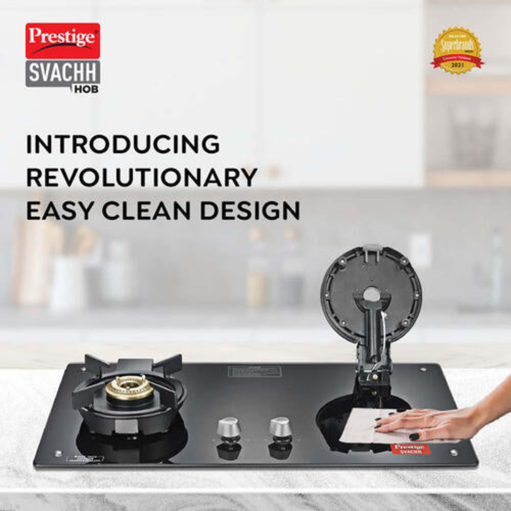 Prestige Svachh PSVH 02 Toughened Glass Top Hobtop with Liftable Burner Set | Auto Multi Spark Ignition | Black