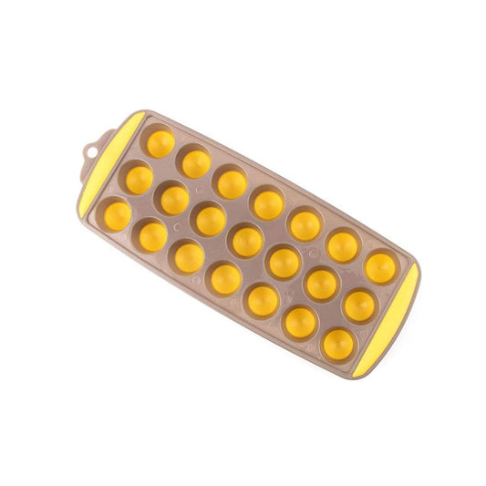 Classy Touch Round Easy Push Premium Pop-Up Ice Cube Tray | 21 Cubes | Yellow & Grey