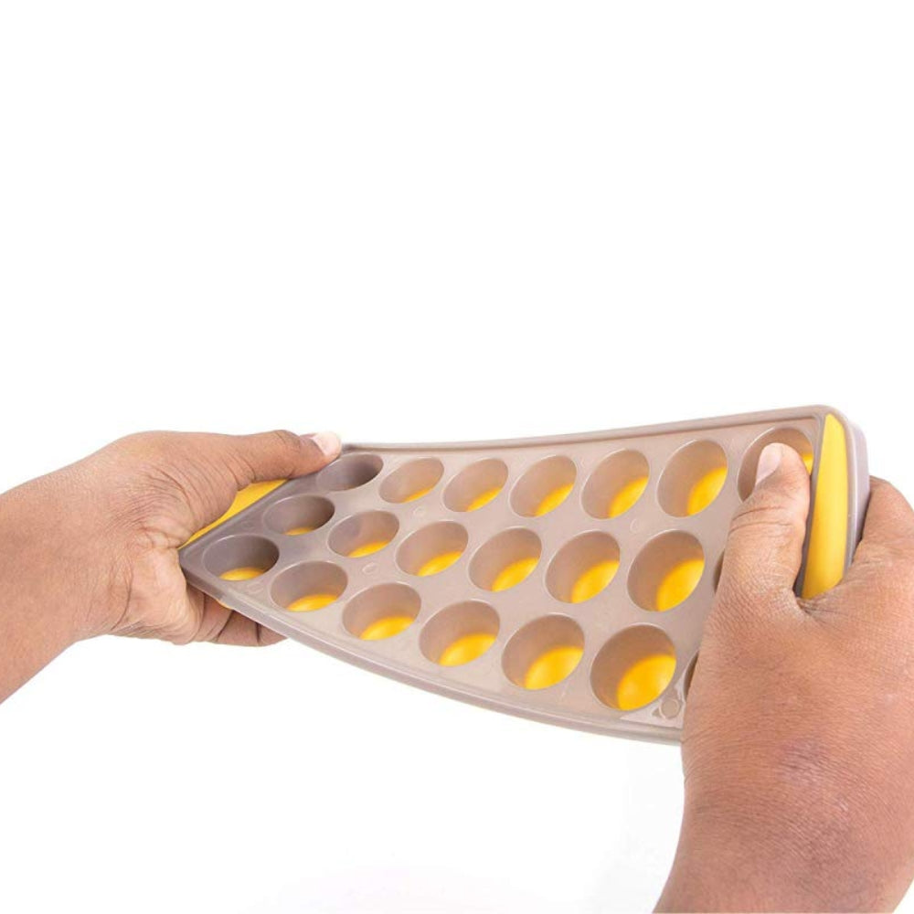 Classy Touch Round Easy Push Premium Pop-Up Ice Cube Tray | 21 Cubes | Yellow & Grey