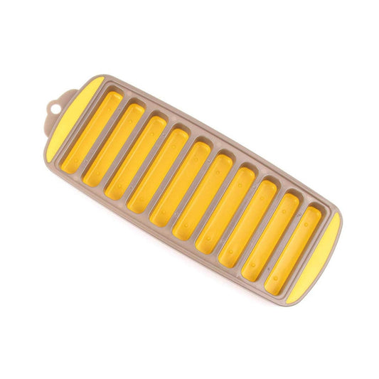 Classy Touch Rectangular Easy Push Premium Pop-Up Ice Cube Tray | 10 Cubes | Yellow & Grey