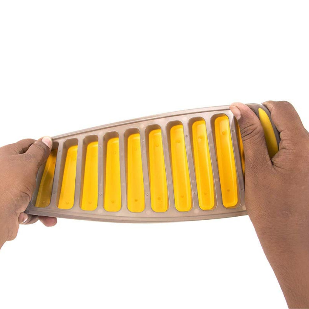 Classy Touch Rectangular Easy Push Premium Pop-Up Ice Cube Tray | 10 Cubes | Yellow & Grey