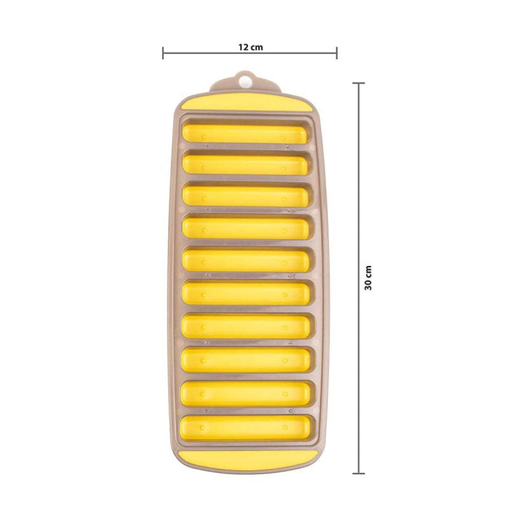 Classy Touch Rectangular Easy Push Premium Pop-Up Ice Cube Tray | 10 Cubes | Yellow & Grey