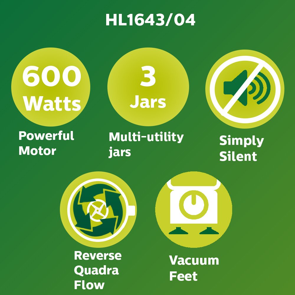 Philips HL1643/04 600-Watt Simply Silent Vertical Mixer Grinder with 3 Jars
