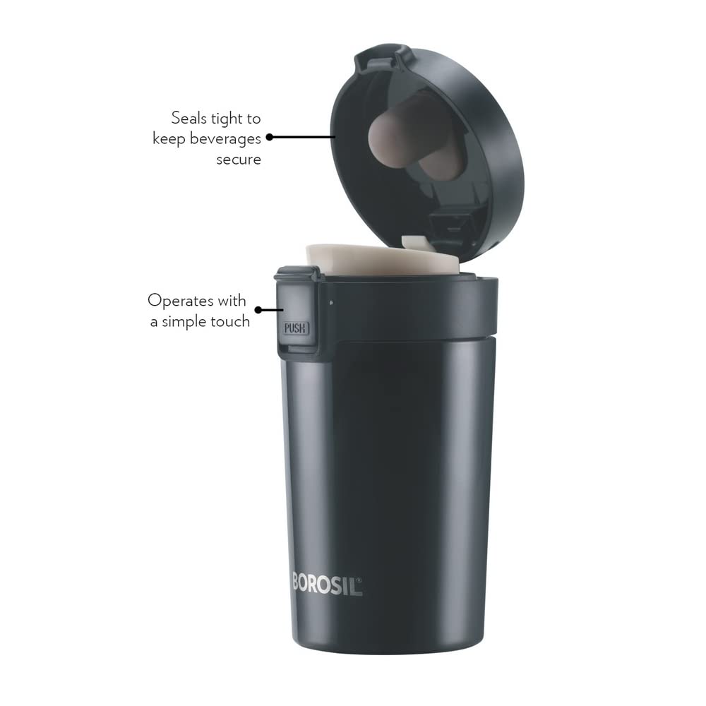 Borosil Coffeemate 300 ML Vacuum Insulated Stainless Steel Travel Mug | 8 Hours Hot and 14 Hours Cold | 1 Pc