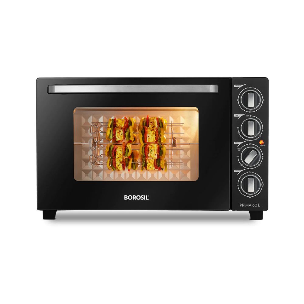 Borosil Prima 60 Litres Digital Oven Toaster & Grill | Motorized Rotisserie & Convection Heating | Black
