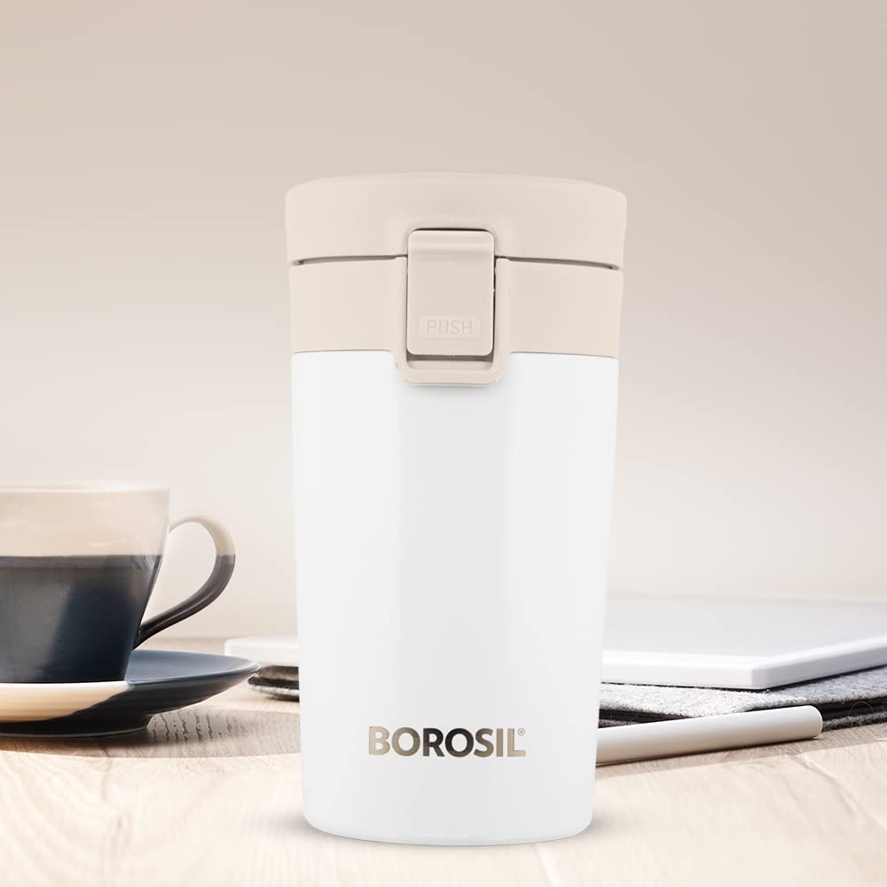 Borosil Coffeemate 300 ML Vacuum Insulated Stainless Steel Travel Mug | 8 Hours Hot and 14 Hours Cold | 1 Pc
