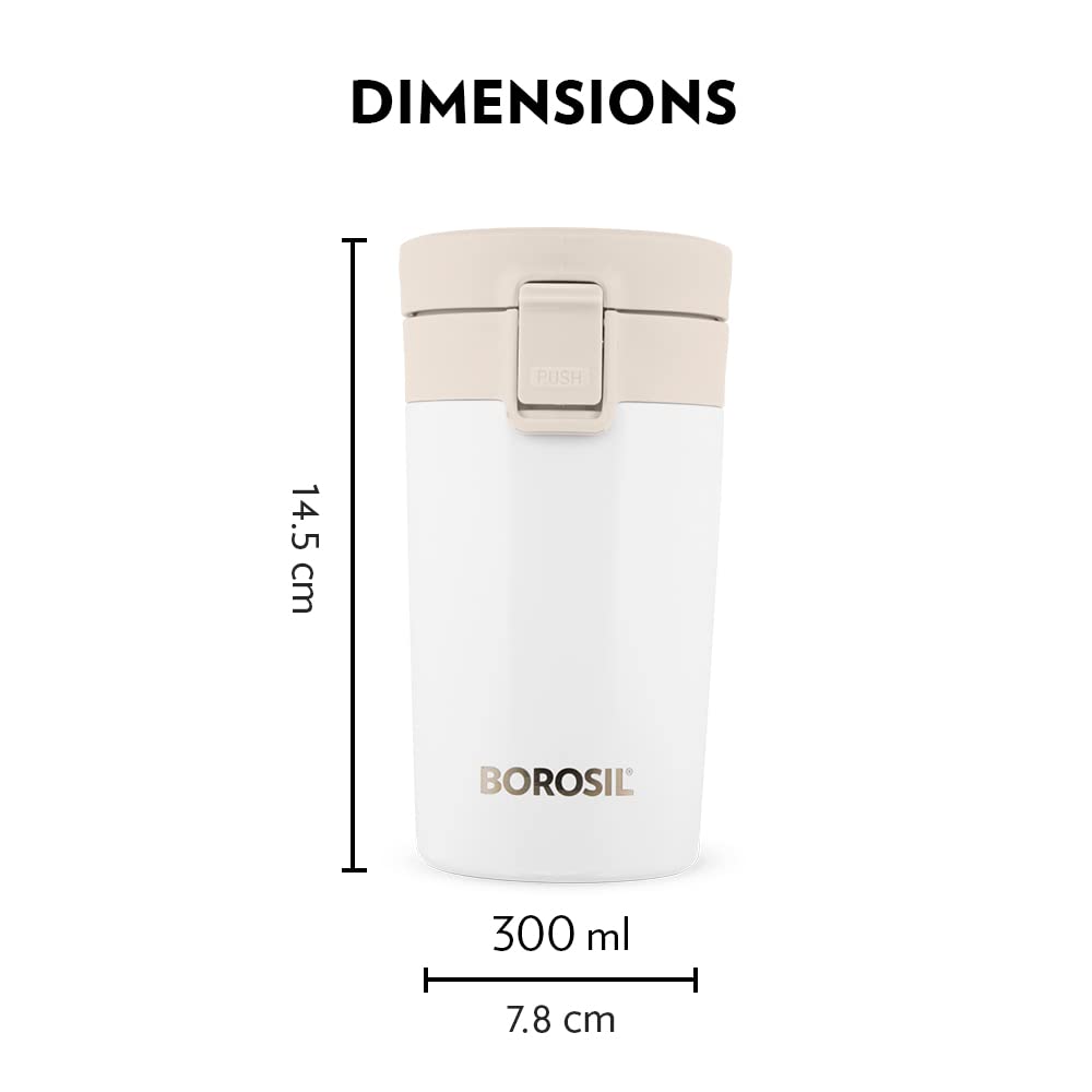 Borosil Coffeemate 300 ML Vacuum Insulated Stainless Steel Travel Mug | 8 Hours Hot and 14 Hours Cold | 1 Pc