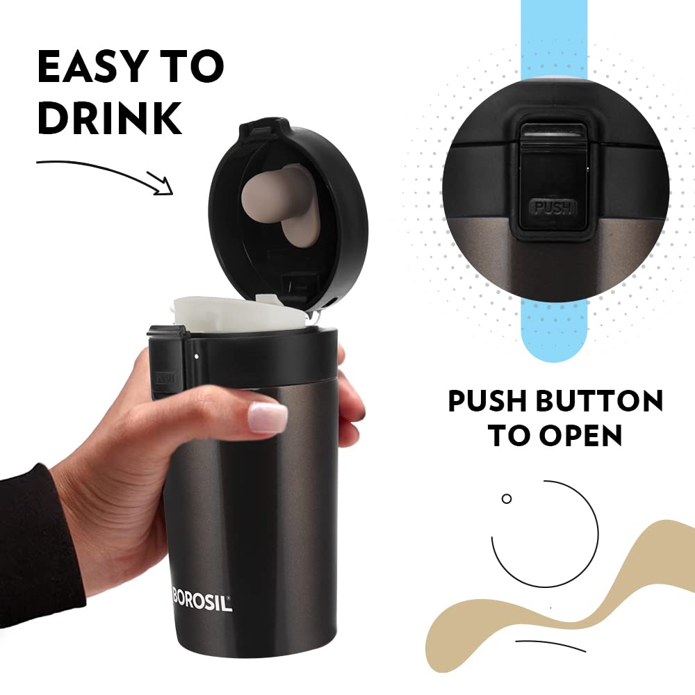 Borosil Coffeemate 300 ML Vacuum Insulated Stainless Steel Travel Mug | 8 Hours Hot and 14 Hours Cold | 1 Pc