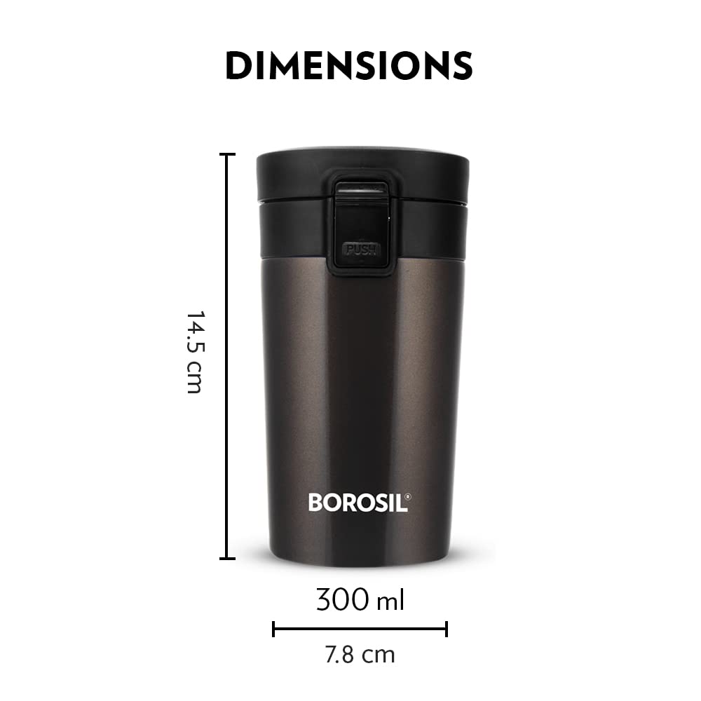 Borosil Coffeemate 300 ML Vacuum Insulated Stainless Steel Travel Mug | 8 Hours Hot and 14 Hours Cold | 1 Pc