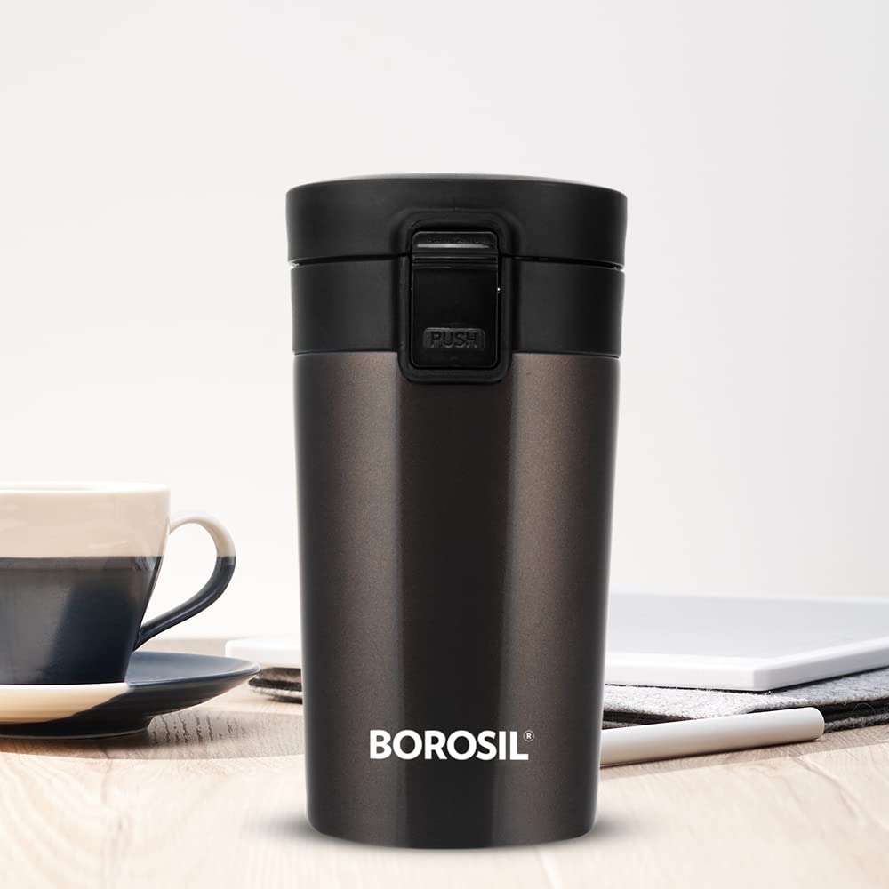 Borosil Coffeemate 300 ML Vacuum Insulated Stainless Steel Travel Mug | 8 Hours Hot and 14 Hours Cold | 1 Pc