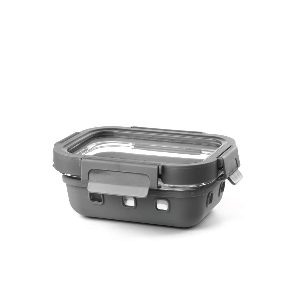 Borosil Klip n Store Plus Rectangular Glass Food Storage Container | Grey | 1 Pc