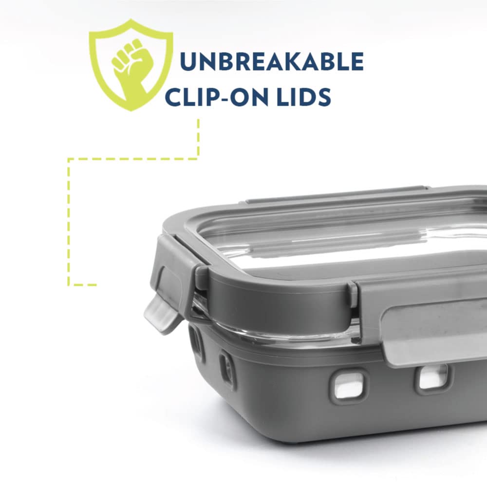 Borosil Klip n Store Plus Rectangular Glass Food Storage Container | Grey | 1 Pc