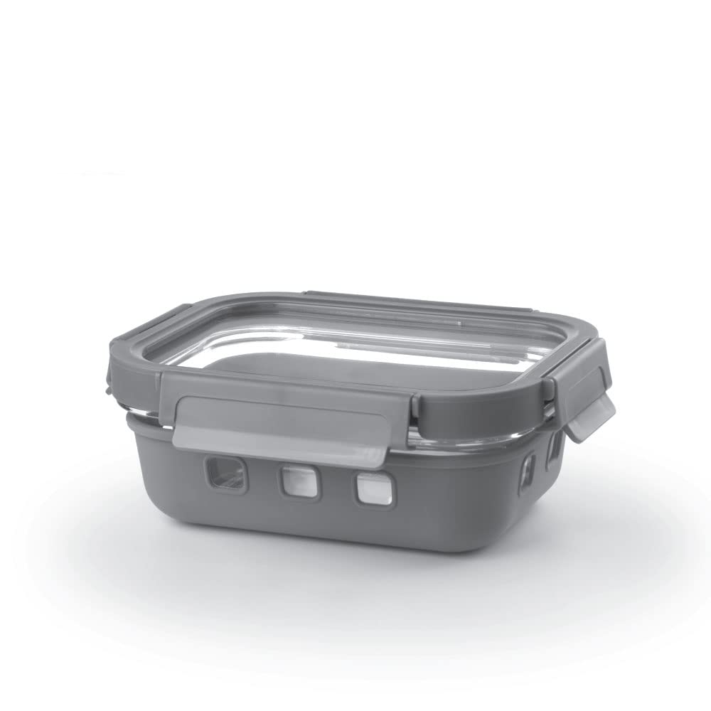 Borosil Klip n Store Plus Rectangular Glass Food Storage Container | Grey | 1 Pc
