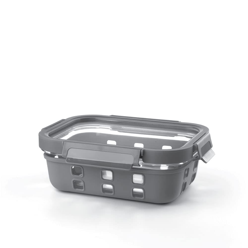 Borosil Klip n Store Plus Rectangular Glass Food Storage Container | Grey | 1 Pc