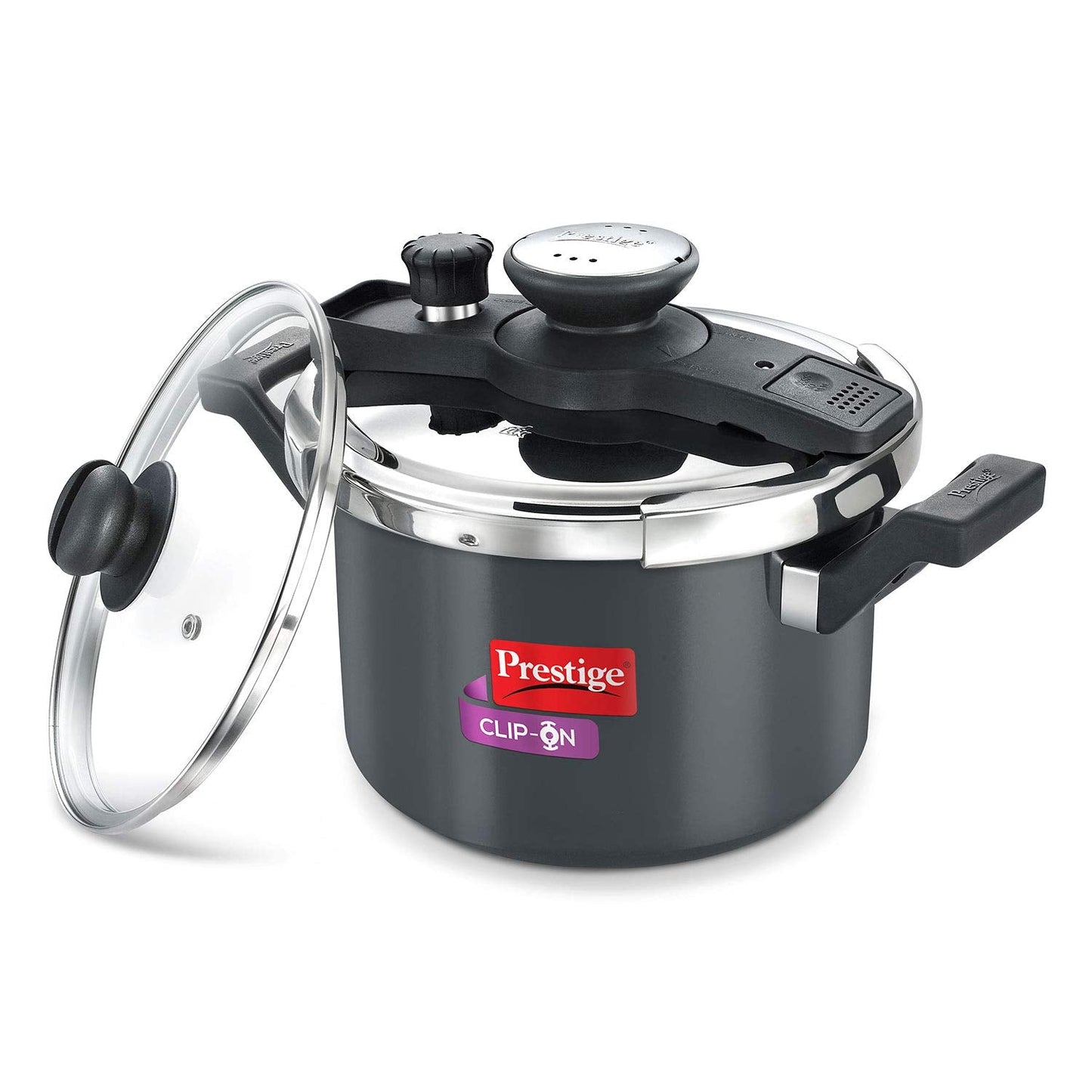 Prestige Clip-on Mini 3 Litre Hard Anodised Aluminium Pressure Cooker | Gas & Induction Compatible | Black