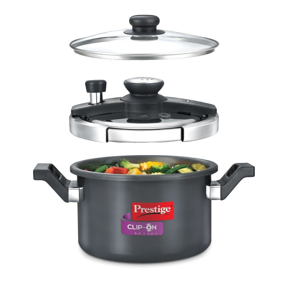 Prestige Clip-on Mini 3 Litre Hard Anodised Aluminium Pressure Cooker | Gas & Induction Compatible | Black