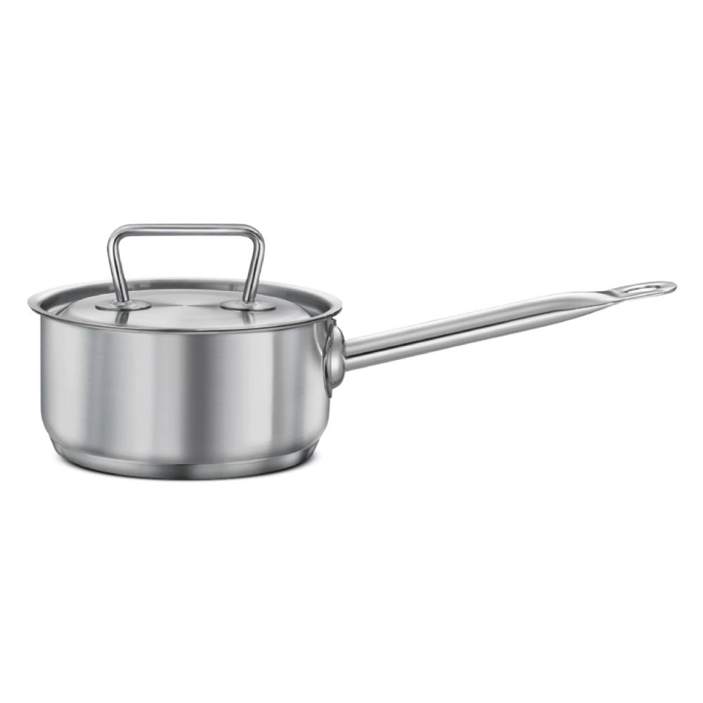 Prestige Stainless Steel Magicbase 16 cm Tri-Ply Capsulated Bottom Sauce Pan with Lid | Gas & Induction Compatible | Silver