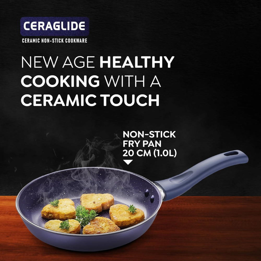 Prestige Ceraglide Ceramic Coated Non-Stick Fry Pan | Gas & Induction Compatible | Blue