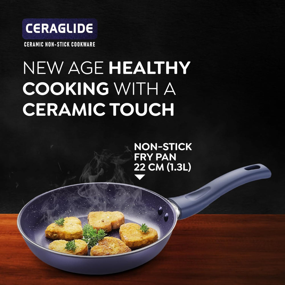 Prestige Ceraglide Ceramic Coated Non-Stick Fry Pan | Gas & Induction Compatible | Blue