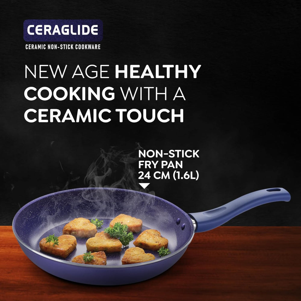 Prestige Ceraglide Ceramic Coated Non-Stick Fry Pan | Gas & Induction Compatible | Blue