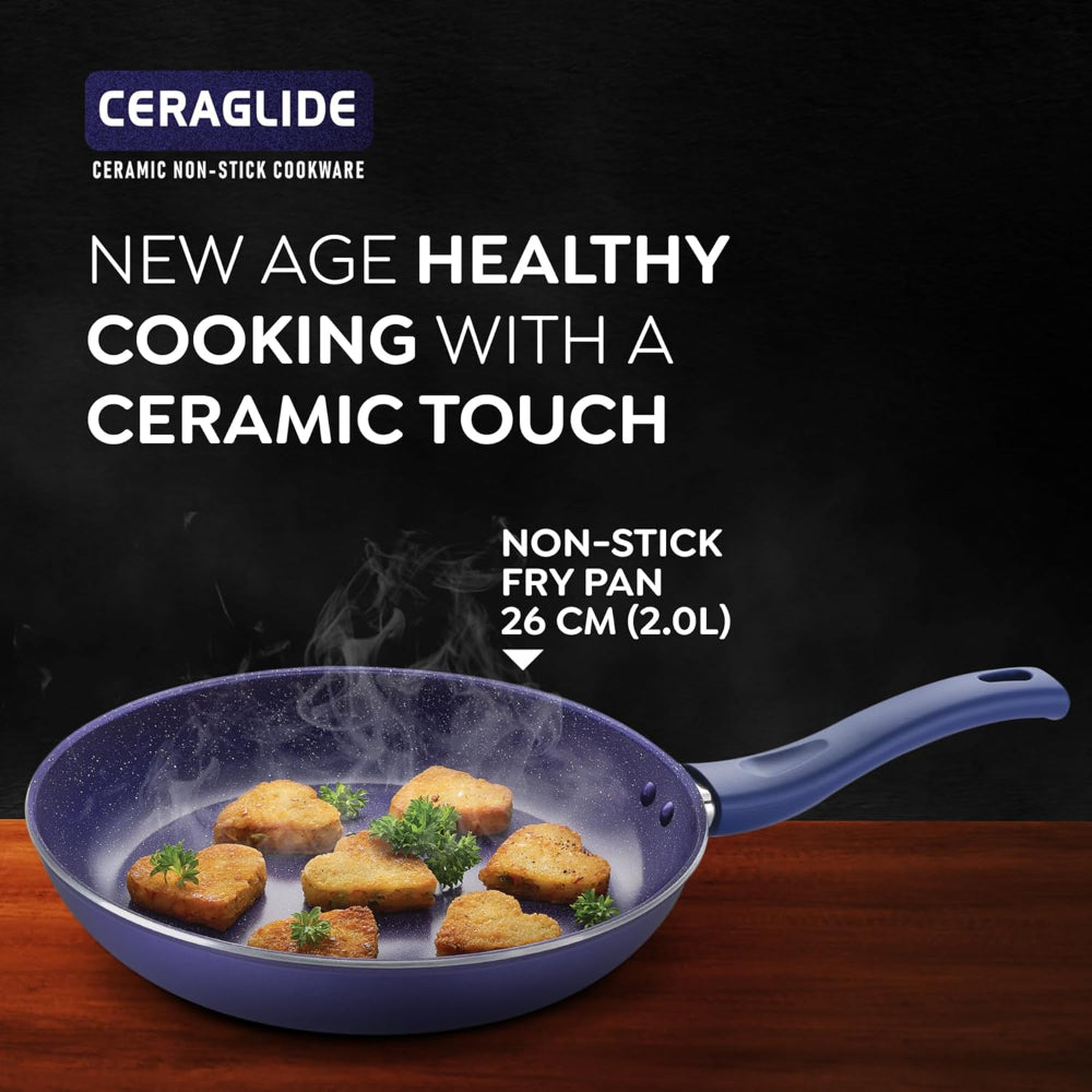 Prestige Ceraglide Ceramic Coated Non-Stick Fry Pan | Gas & Induction Compatible | Blue