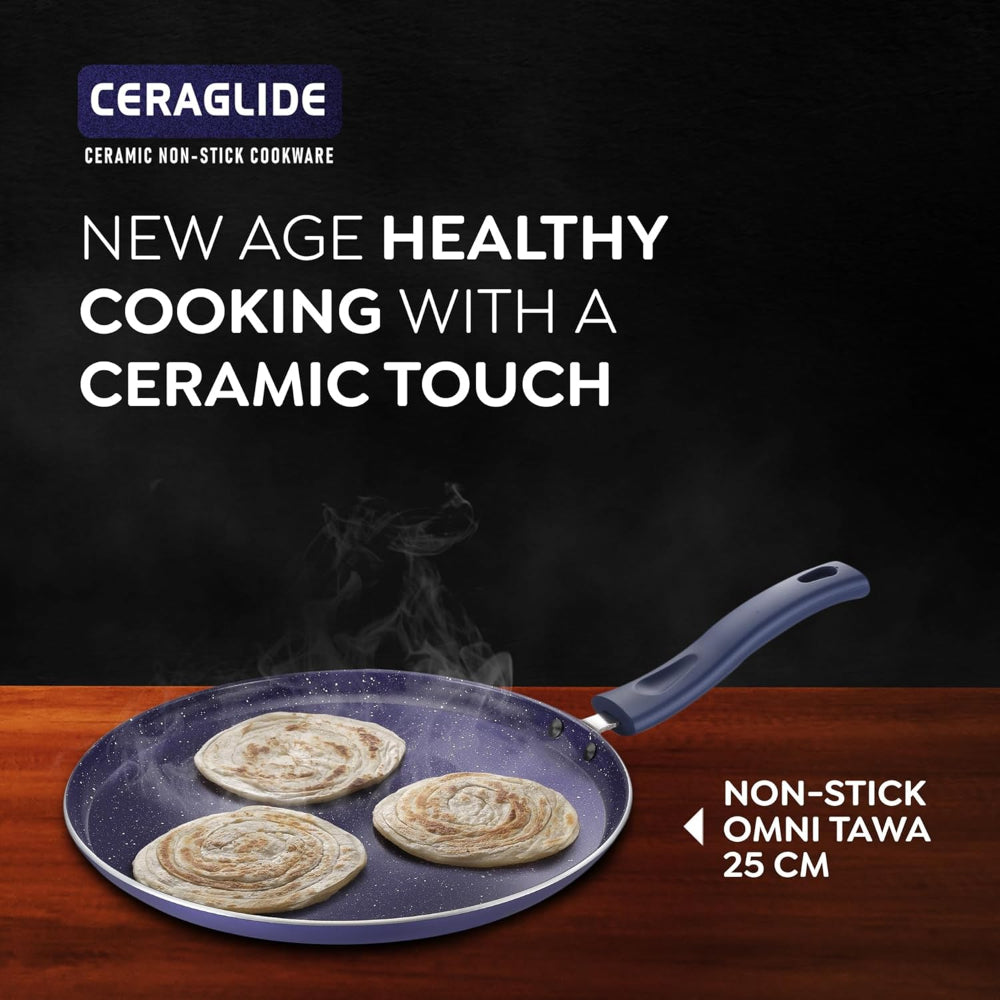 Prestige Ceraglide Ceramic Coating Non-Stick Aluminium Omni Tawa | Gas & Induction Compatible | Blue