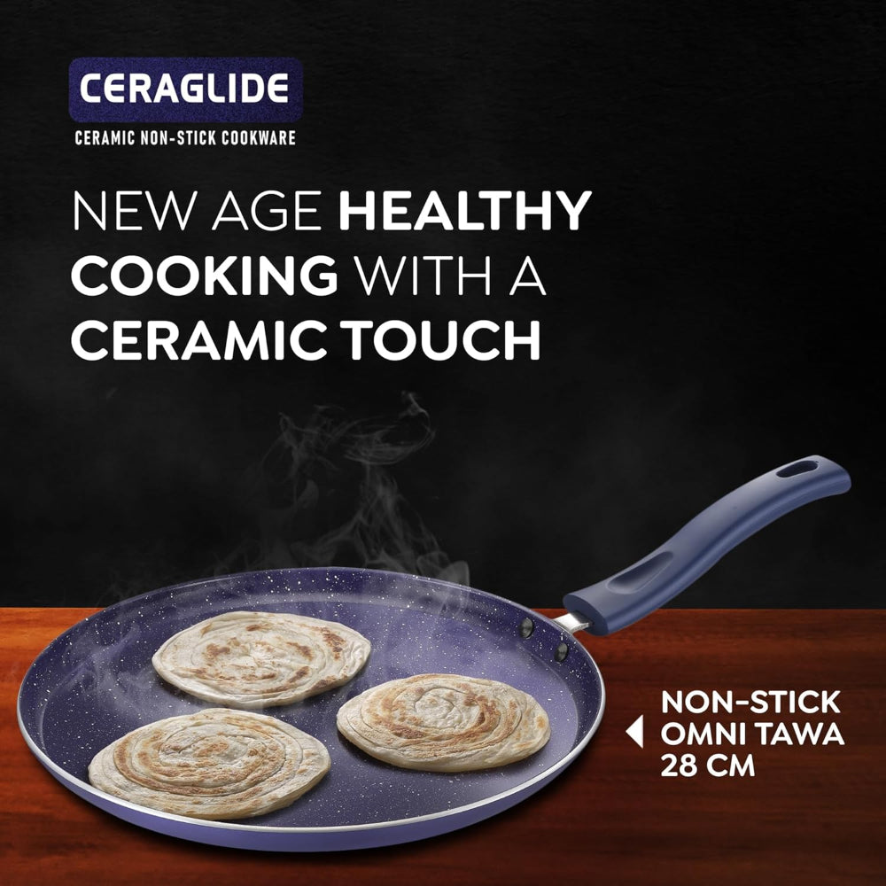 Prestige Ceraglide Ceramic Coating Non-Stick Aluminium Omni Tawa | Gas & Induction Compatible | Blue