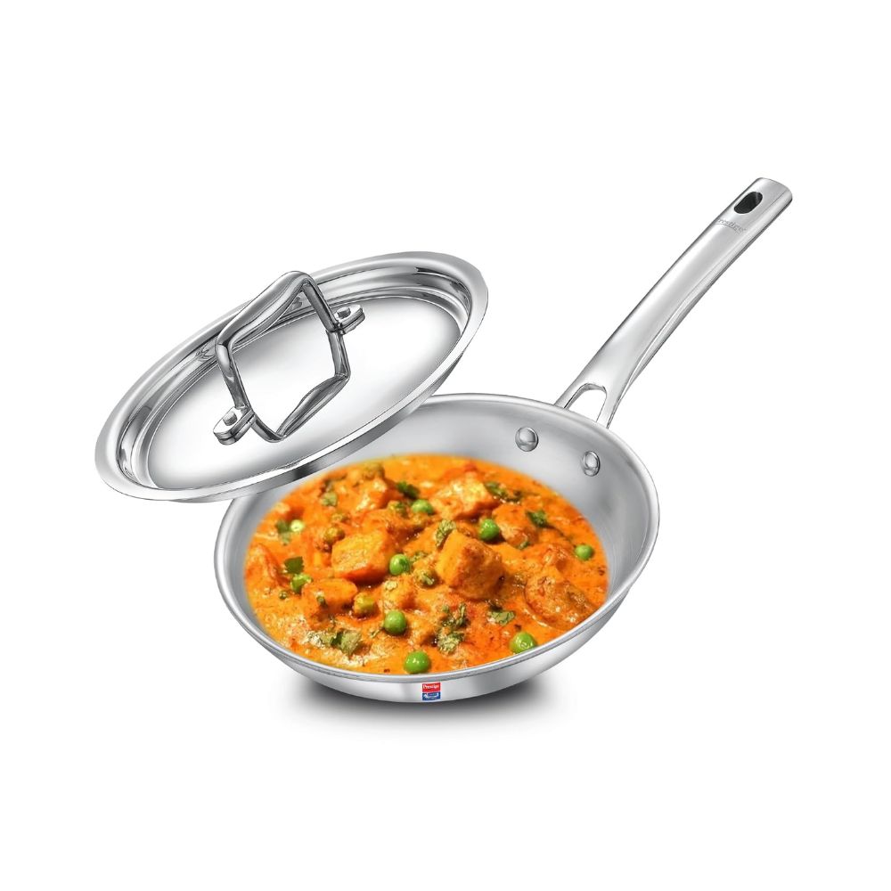 Prestige Tri-Ply Stainless Steel Splendid Fry Pan with Lid | Gas & Induction Compatible | Silver