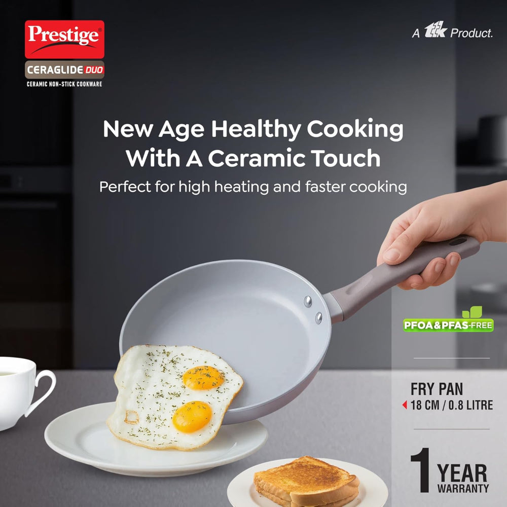 Prestige Ceraglide Duo Ceramic Coating Non Stick Aluminium Fry Pan | Gas & Induction Compatible | Grey