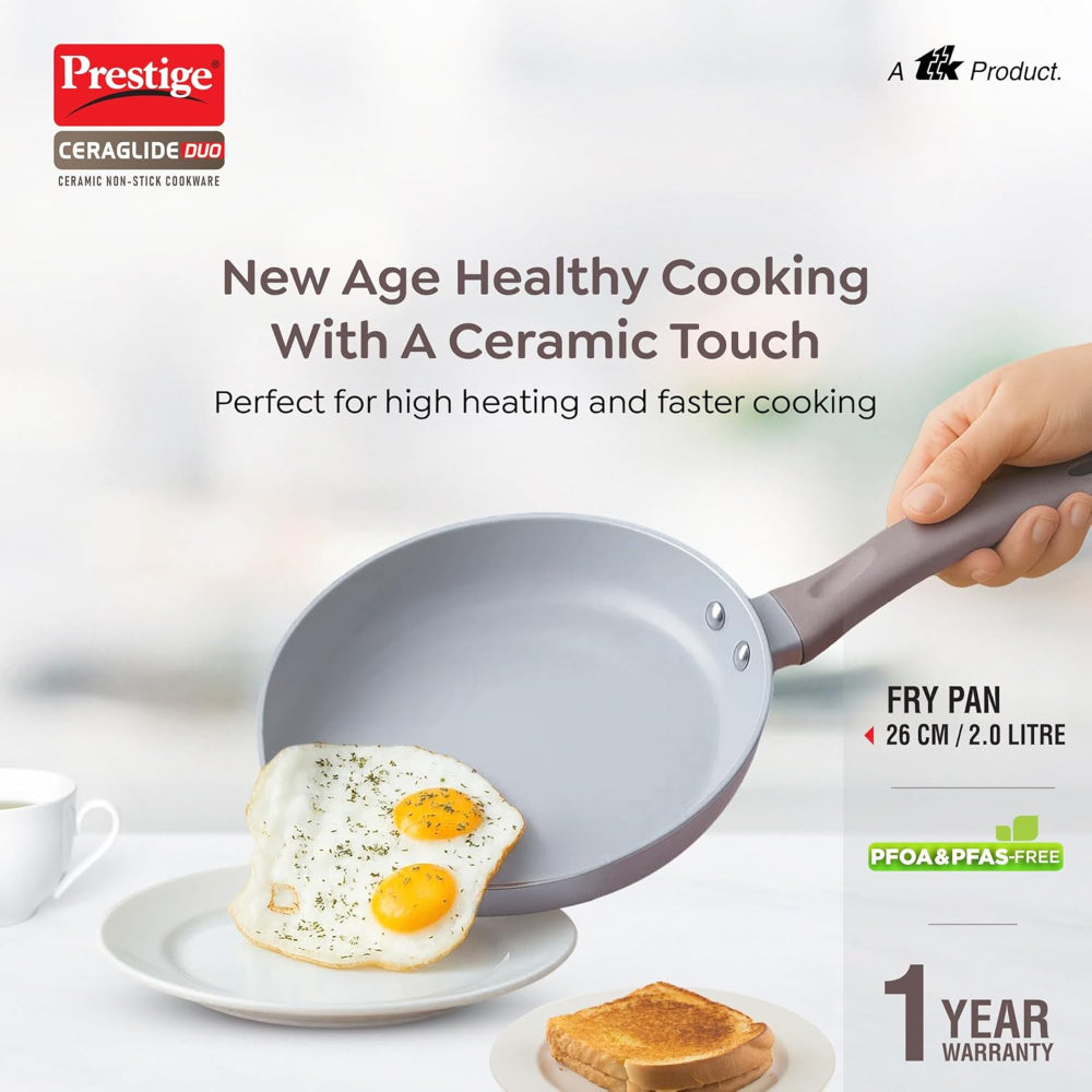 Prestige Ceraglide Duo Ceramic Coating Non Stick Aluminium Fry Pan | Gas & Induction Compatible | Grey