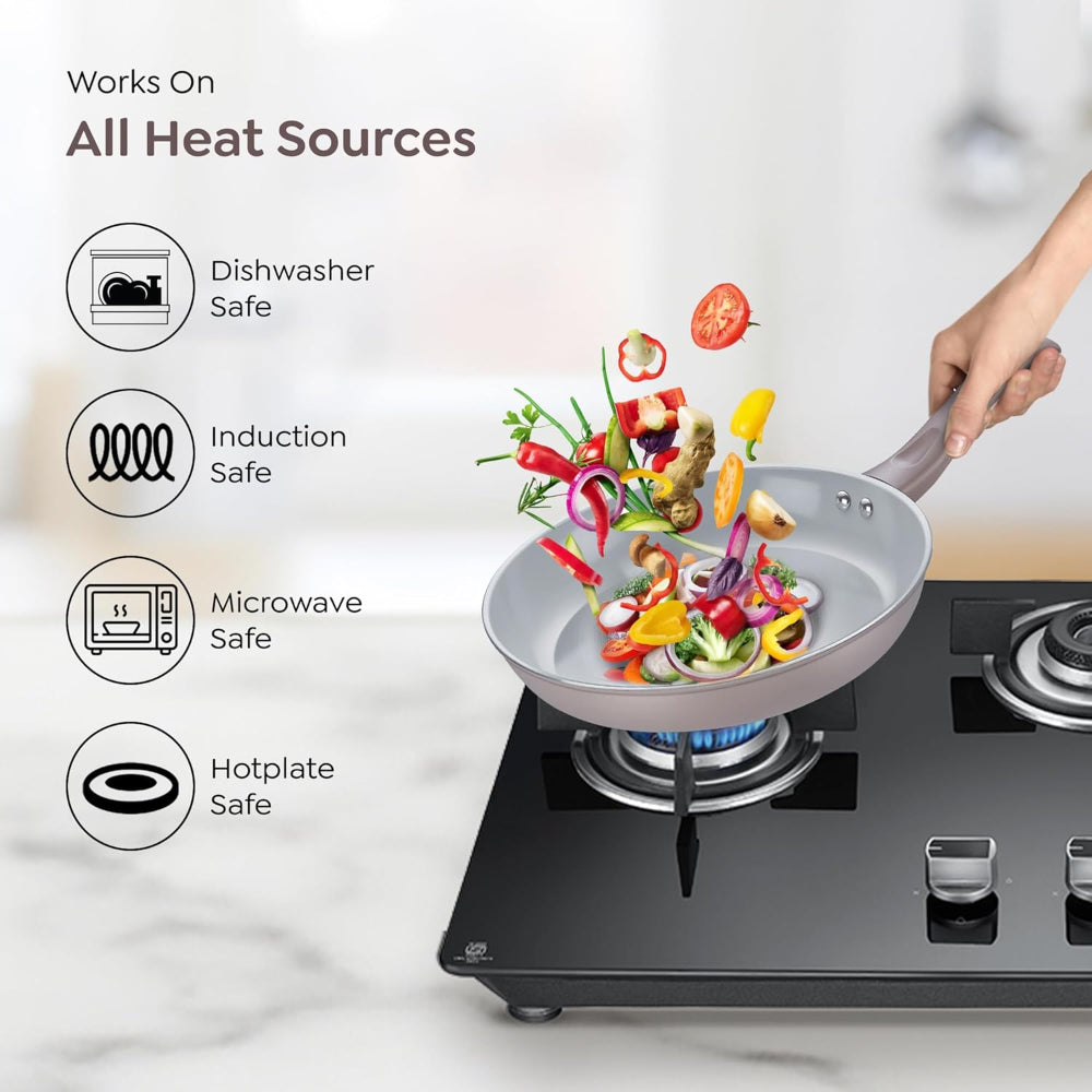 Prestige Ceraglide Duo Ceramic Coating Non Stick Aluminium Fry Pan | Gas & Induction Compatible | Grey