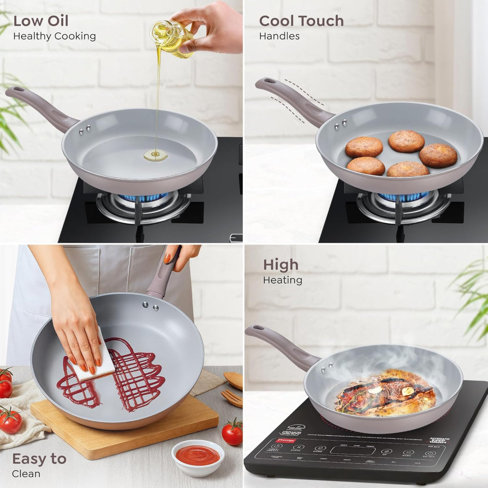 Prestige Ceraglide Duo Ceramic Coating Non Stick Aluminium Fry Pan | Gas & Induction Compatible | Grey