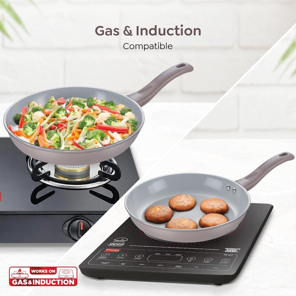 Prestige Ceraglide Duo Ceramic Coating Non Stick Aluminium Fry Pan | Gas & Induction Compatible | Grey