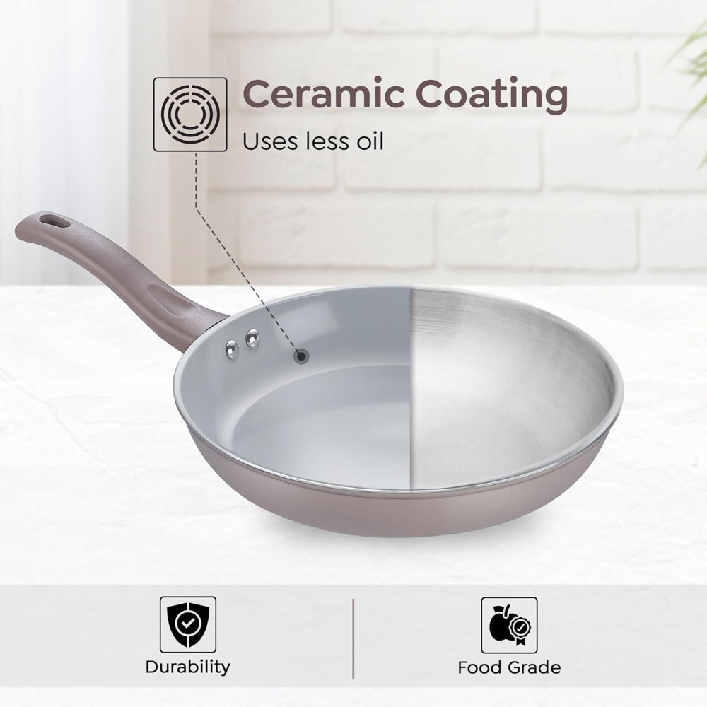 Prestige Ceraglide Duo Ceramic Coating Non Stick Aluminium Fry Pan | Gas & Induction Compatible | Grey