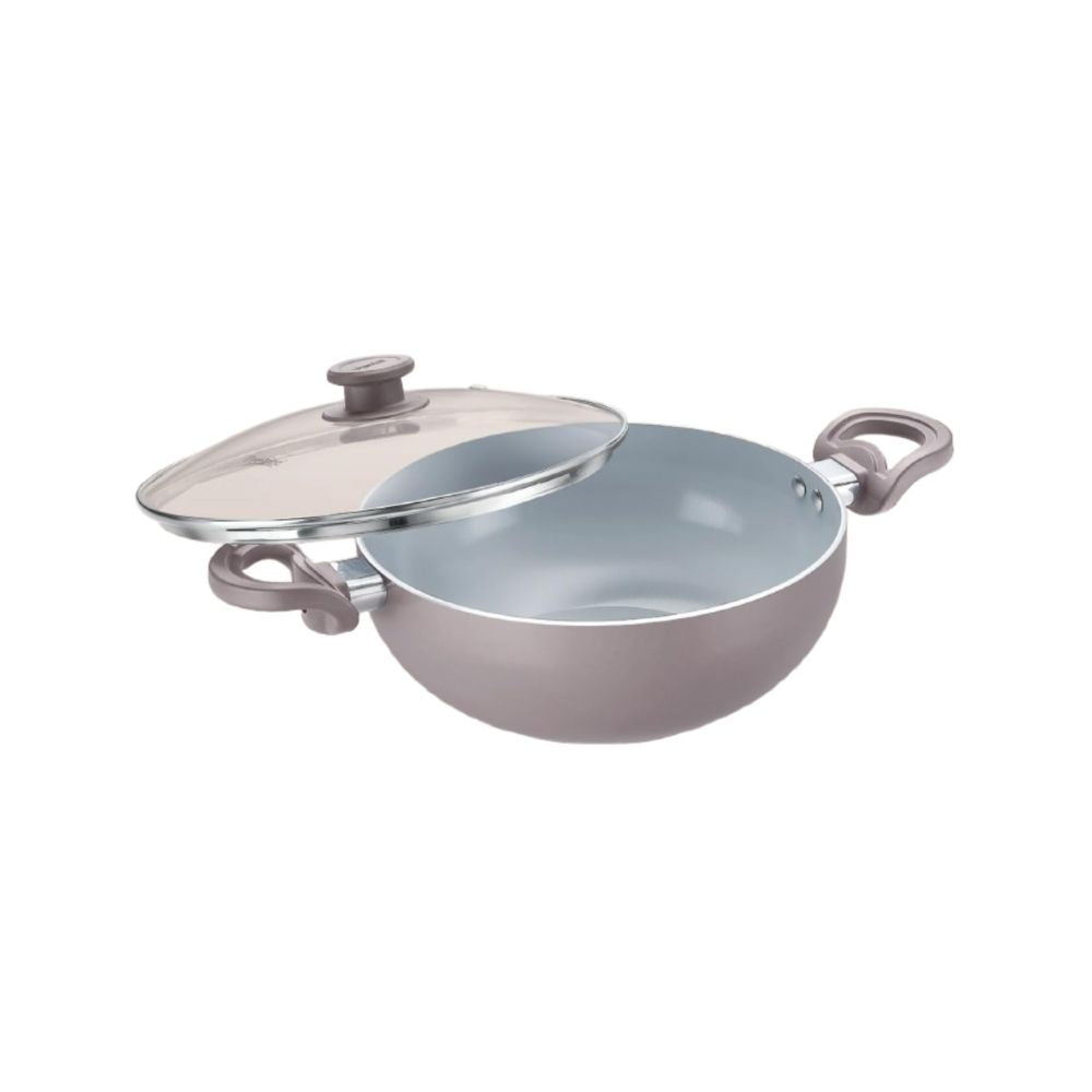 Prestige Ceraglide Duo Ceramic Coating Non Stick Aluminium Deep Kadhai | Gas & Induction Compatible | Grey